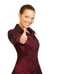 Happy successful businesswoman. Isolated over white background.