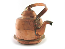 Antique Copper Brass Kettle Isolated On White.