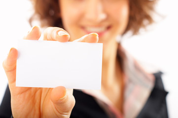 Studio shot of Businesswoman presenting her business card