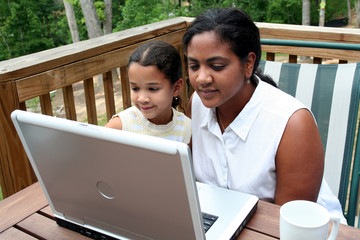 Wall Mural - A mother with her children use the computer