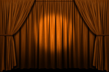 Wall Mural - Gold stage curtain with spotlight