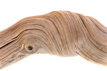 Driftwood On White Background With Strong Twisted Grain