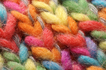 Colored wool in close up