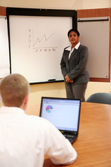 Wall Mural - Businesswoman and Businessmen looking at a computer