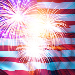 Poster - American flag with fireworks