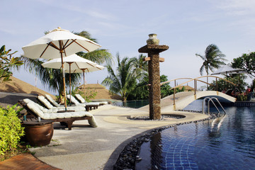 Wall Mural - Big swimming pool at a tropical resort.