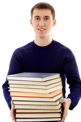 Wall Mural - Caucasian male person with books on isolated background