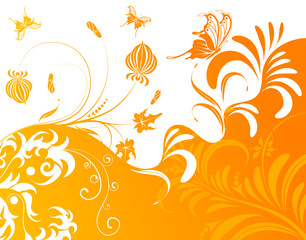 Canvas Print - Abstract flower background with butterfly, vector illustration