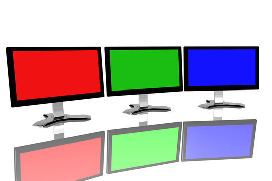 RGB monitors isolated over white background
