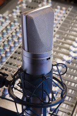 Close up of professional studio microphone