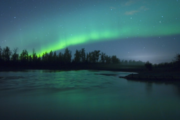 Wall Mural - Aurora Borealis over the river
