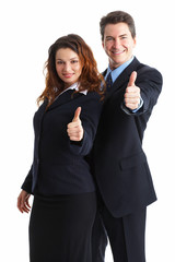 Poster - Young smiling  business woman and business man.