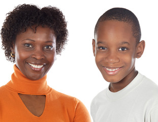 Wall Mural - Woman and child a over white background