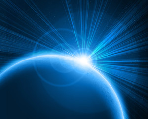 Alien blue planet in space