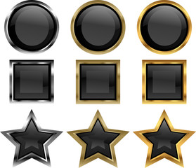 Blank metallic and glassy black buttons