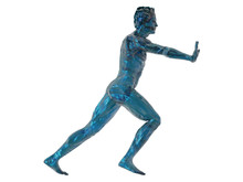 Blue Man Sculpture Push What You Want - 3d Illustration