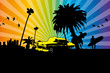 Gelbes Taxi in Kalifornien Los Angeles Skyline Palme Surfer (Regenbogen, Rainbow)