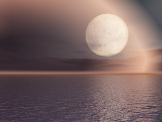 Night Moon Over Sea