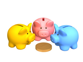 Wall Mural - Three  pigs of a coin box, worth around of one coin