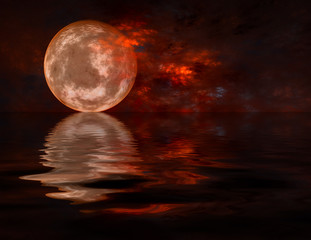 full moon raising over water