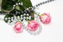 Thjree Pink Roses With Beads