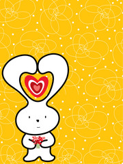 Wall Mural - cute bunny with flowers and heart shaped ears (vector)