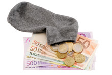 Saving Euro Money In The Sock, Isolated Over White Background