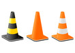 Traffic cones for safety signalization over white background