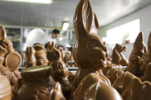 Making Chocolate Figurines In A Bakery.