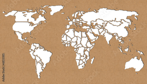 Blue Paper Cutout World Map Papercut Concept Vector Image