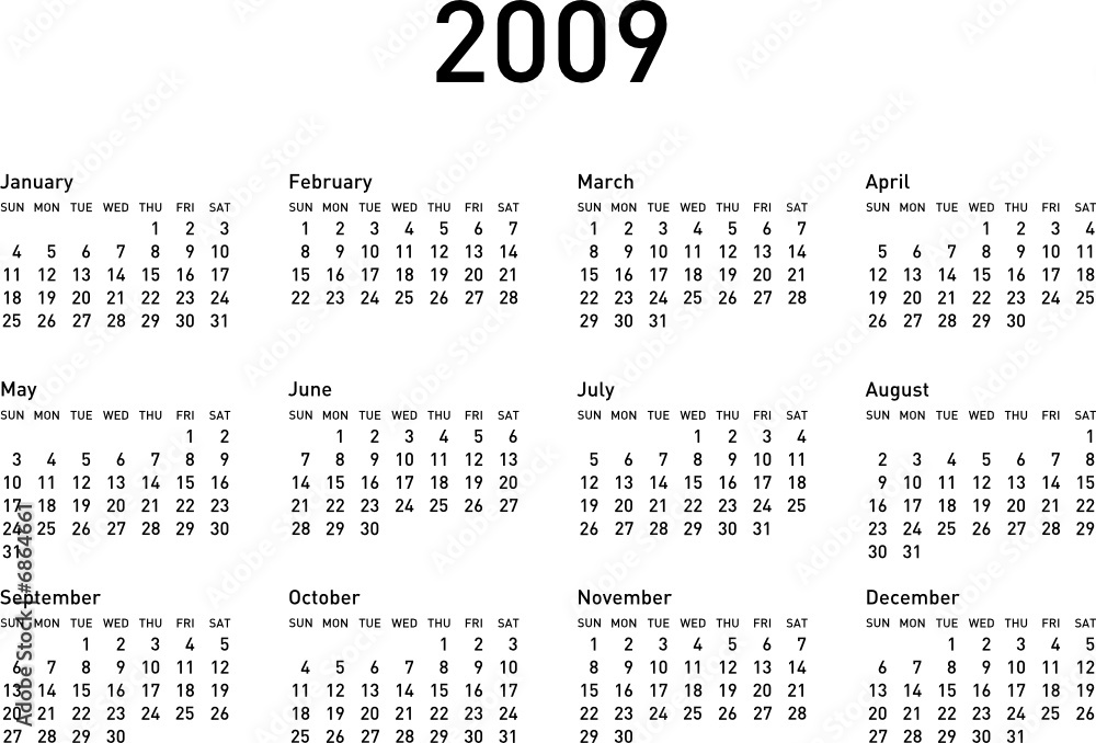 Simple Calendar for 2009 (2009_d1) - obrazy, fototapety, plakaty 