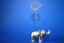 Silver Elephant Photo Holder With Blue Background