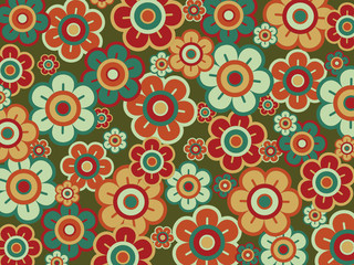 Canvas Print - retro pop red green daisies (vector)