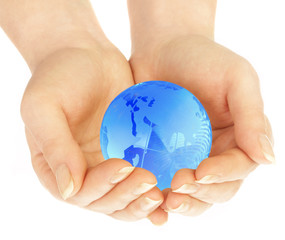 Wall Mural - The hand of the person holds globe