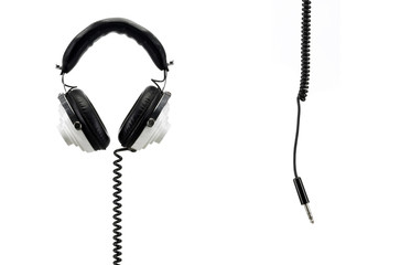 Black and white retro headphones with jack 