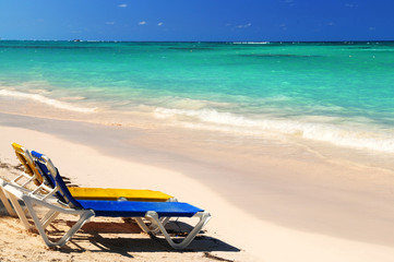 Poster - Chairs on sandy tropical beach