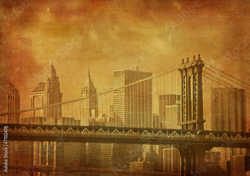 Foto-Schiebevorhang Komplettsystem - vintage grunge image of new york city (von javarman)