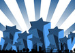 Silhouette buildings. City skyline over blue stars and stripes