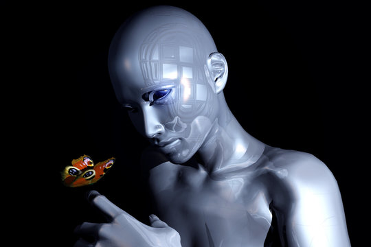 robot and butterfly