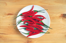 Red Chili Peppers On White Plate
