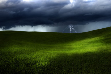 Wall Mural - green land over a storm
