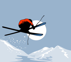 Poster - Skier jumping mountains