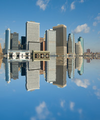 Poster - panaorama of manhattan with flying helicopter, new york, usa