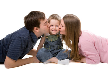 Wall Mural - Casual portrait of happy young family