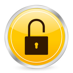 Wall Mural - padlock open yellow circle icon