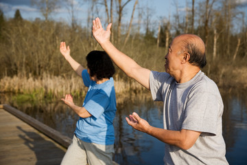 Wall Mural - Senior asian exercise