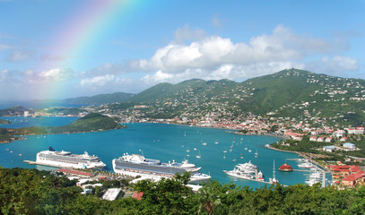 Rainbow over tropical island