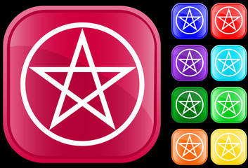 Pentagram symbol on shiny square buttons