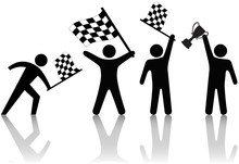 Symbol People Wave Checkered Flag Hold Victory Trophy