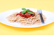  Spaghetti bolognese served on white plate